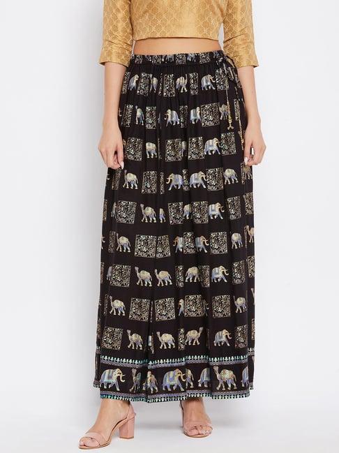 clora creation black printed skirt