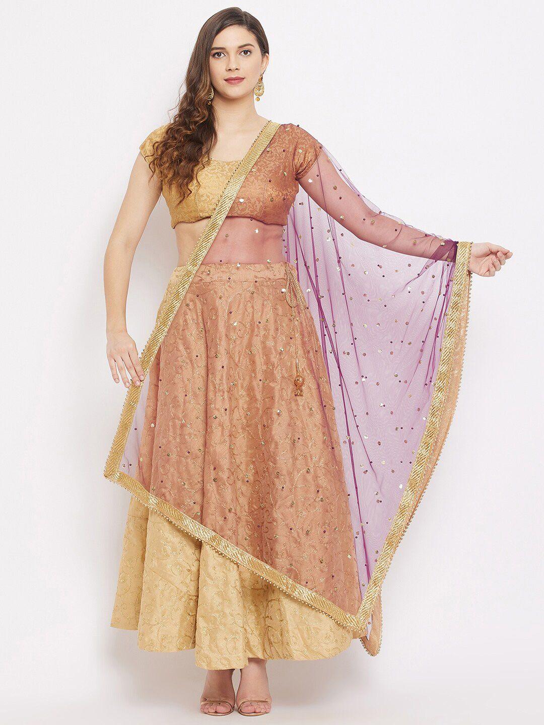 clora creation burgundy & brown embroidered dupatta with sequinned