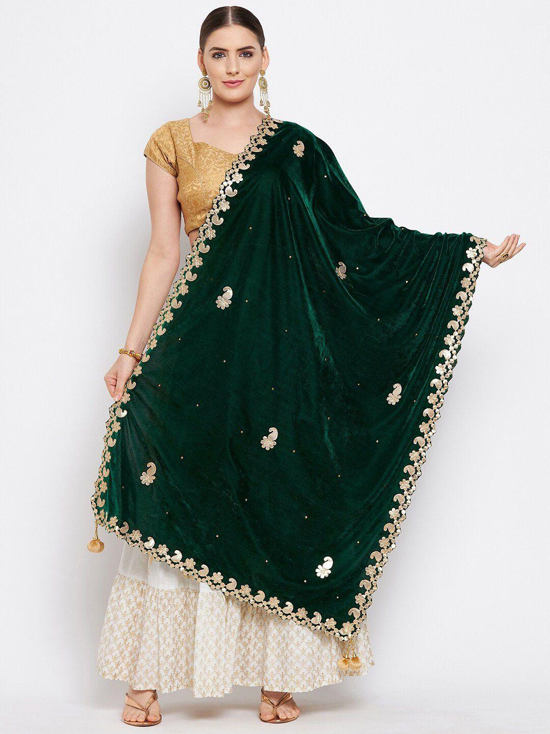 clora creation embroidered velvet dupatta with gotta patti