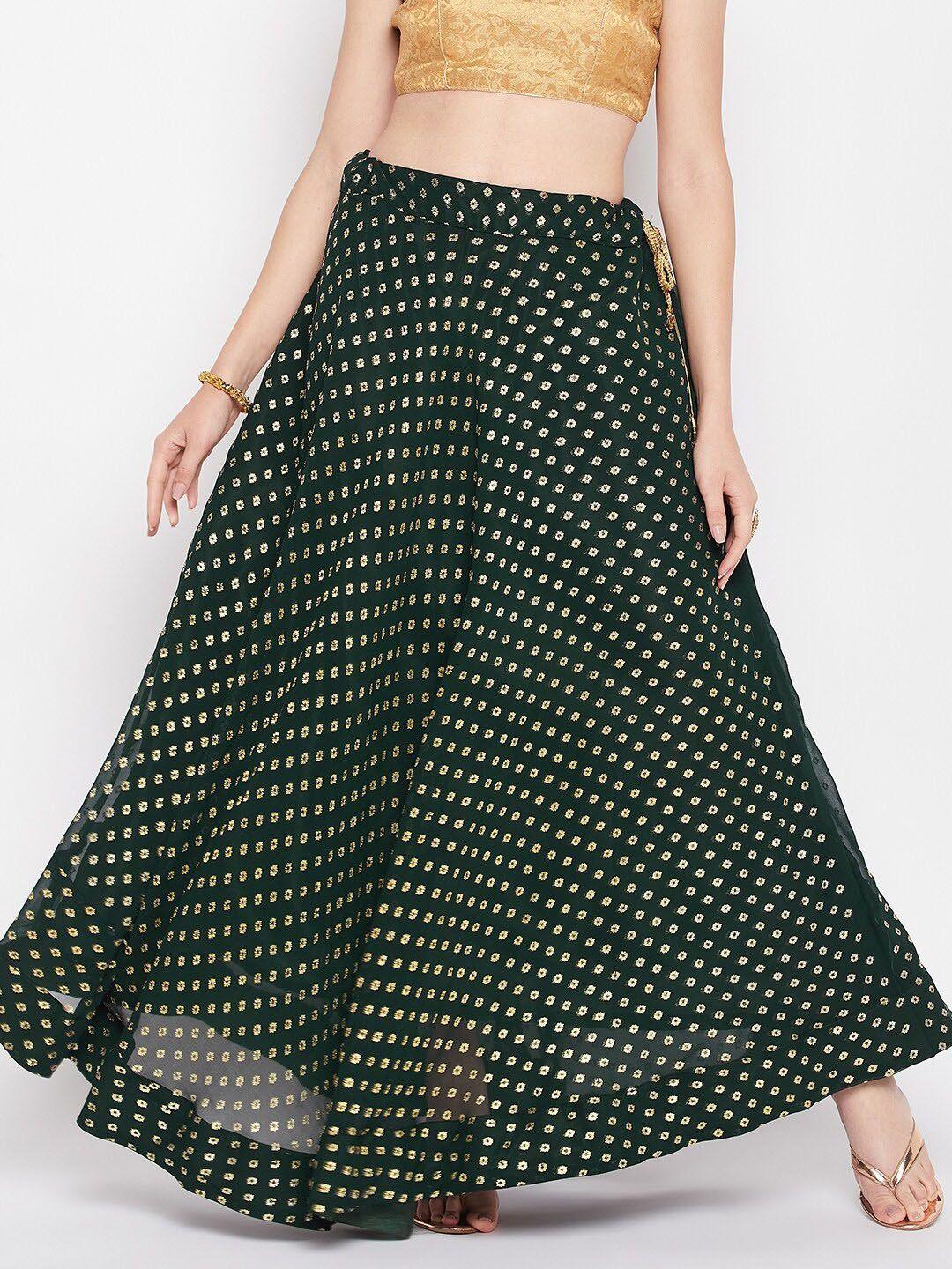 clora creation ethnic foil printed georgette flared maxi skirt