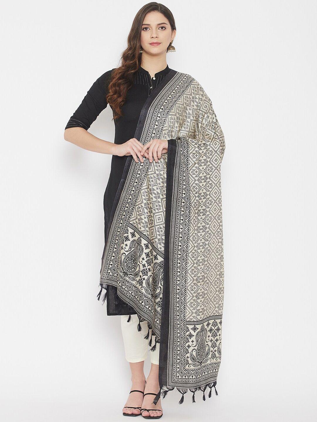 clora creation ethnic motif printed dupatta with tassels