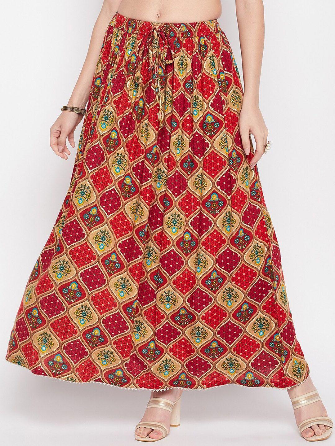 clora creation ethnic motif printed flared maxi skirt