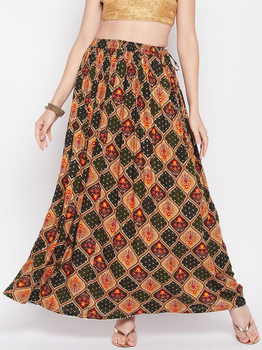 clora creation ethnic motif printed flared maxi skirt