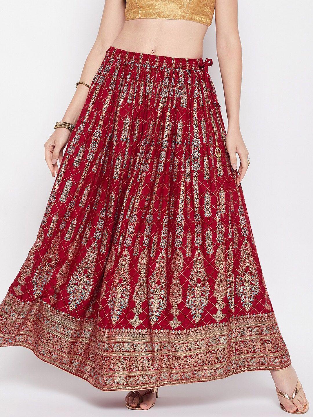 clora creation ethnic motif printed flared maxi skirt