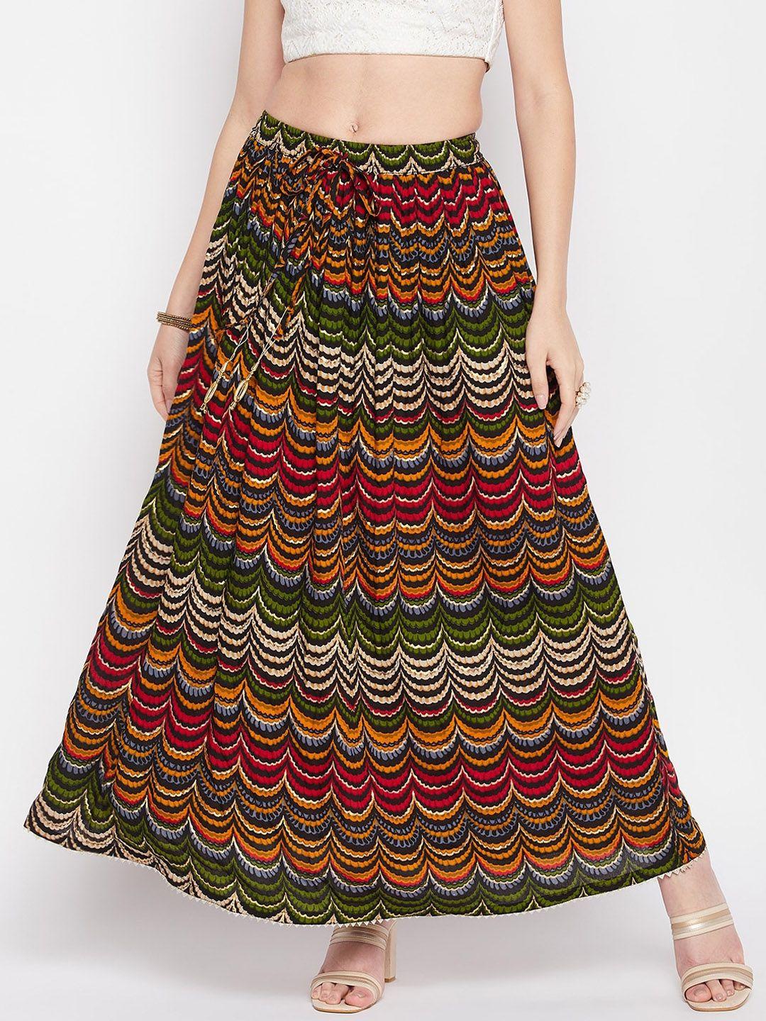 clora creation ethnic motif printed flared maxi skirt