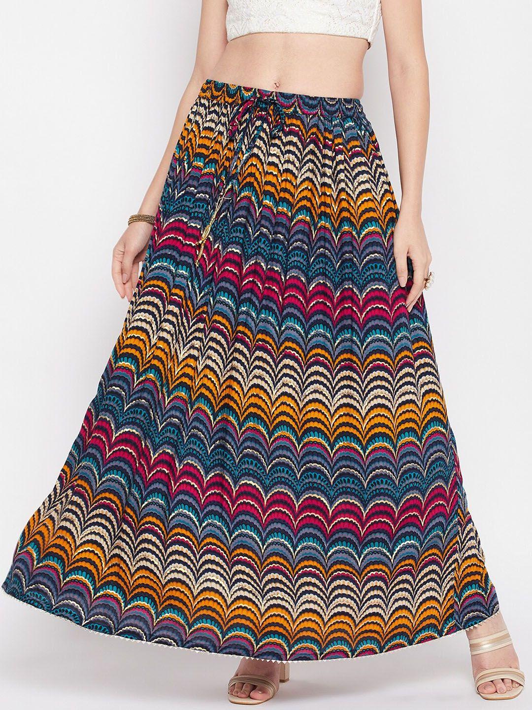 clora creation ethnic motif printed flared maxi skirt