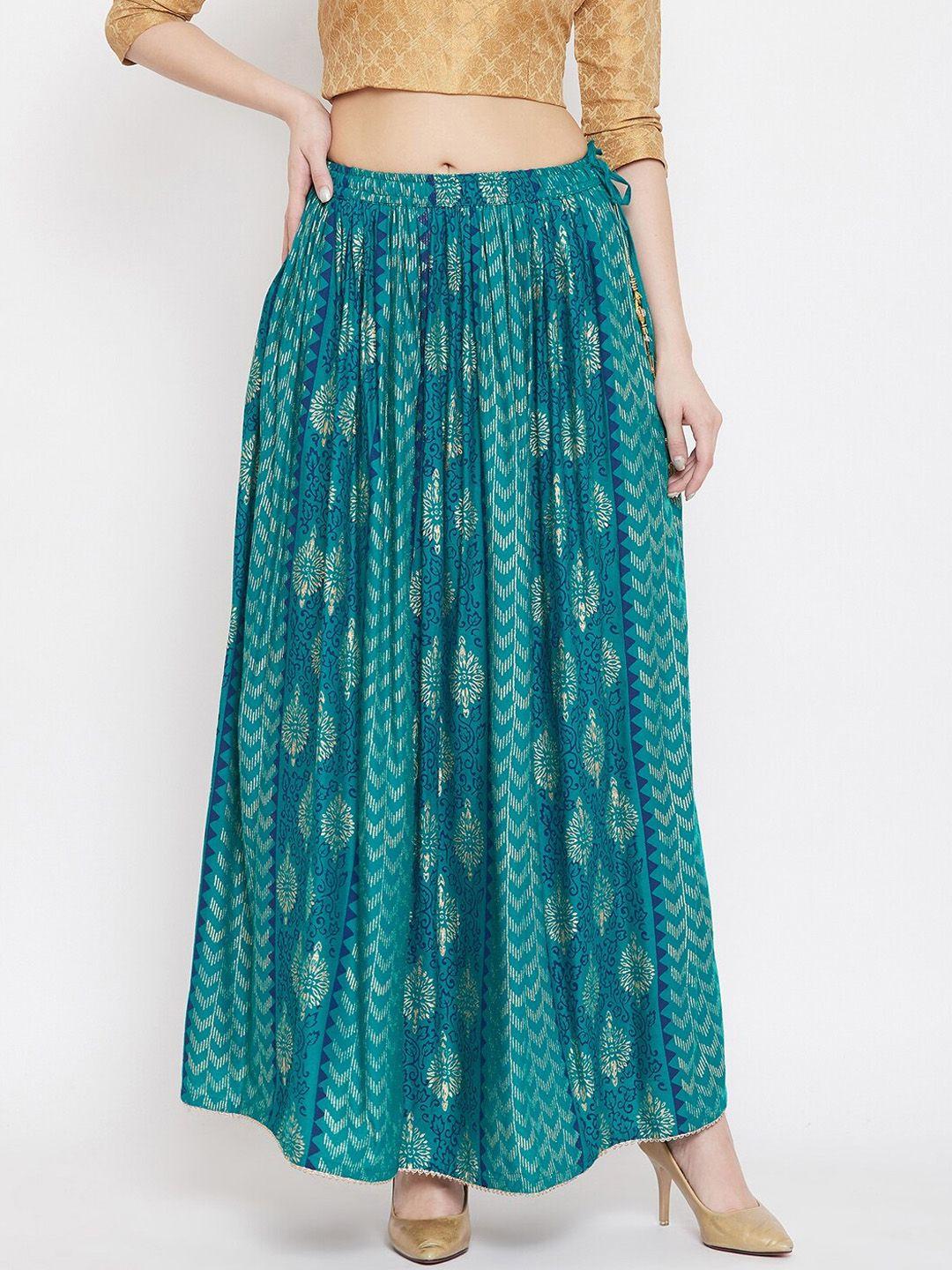 clora creation ethnic motifs printed flared maxi skirt