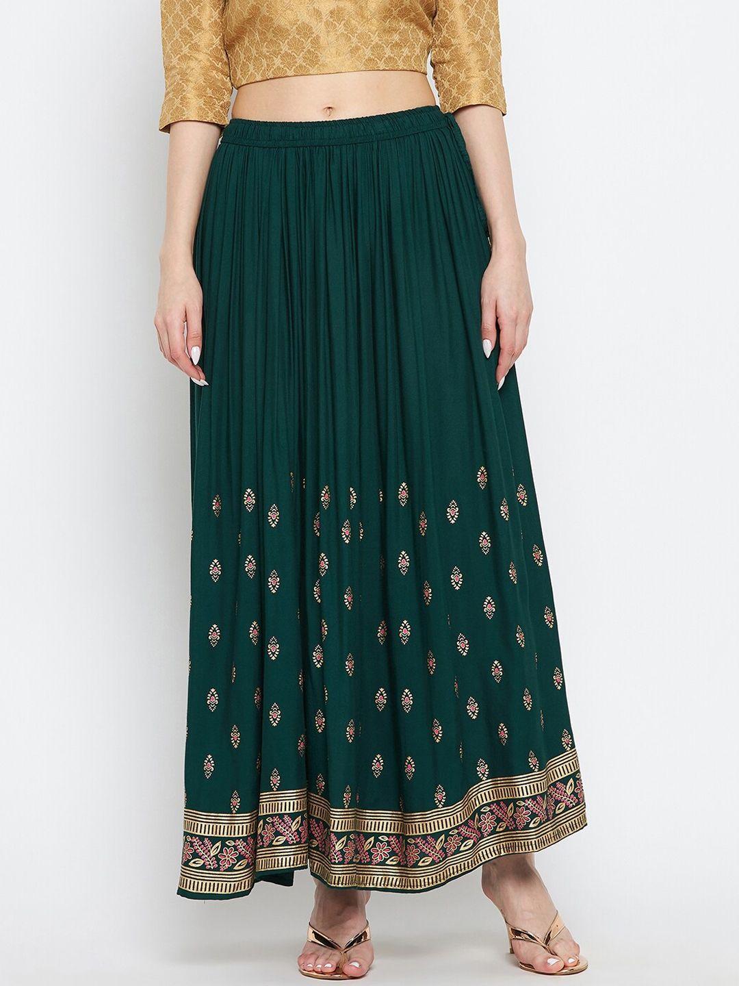 clora creation ethnic motifs printed flared maxi skirts