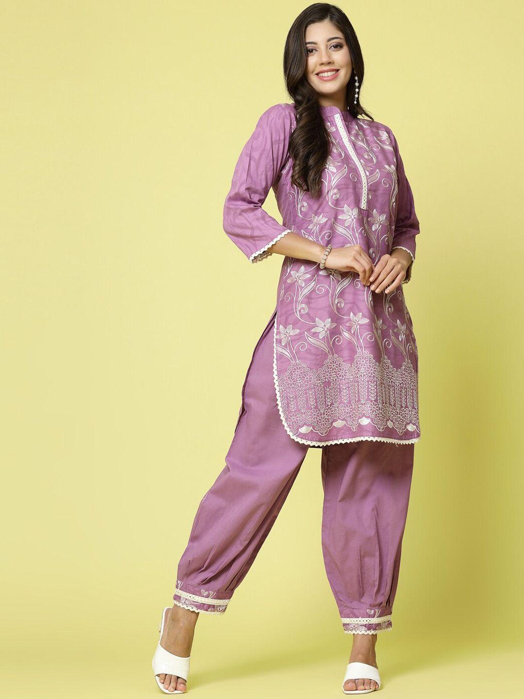 clora creation floral embroidered regular pure cotton kurta with salwar