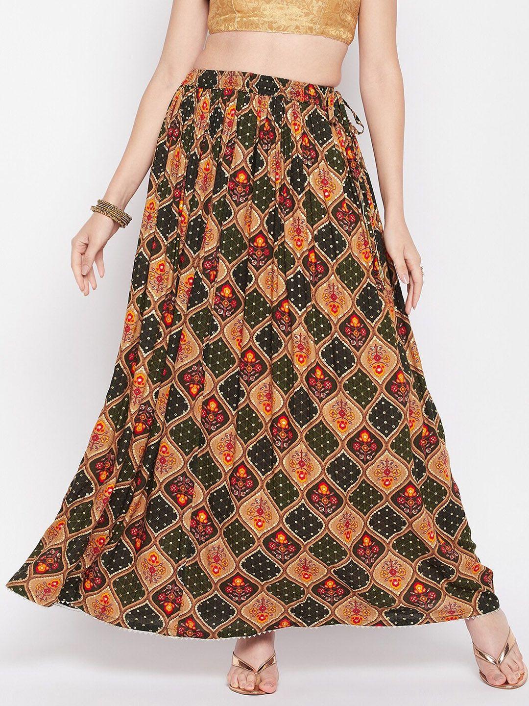 clora creation floral printed flared maxi skirt