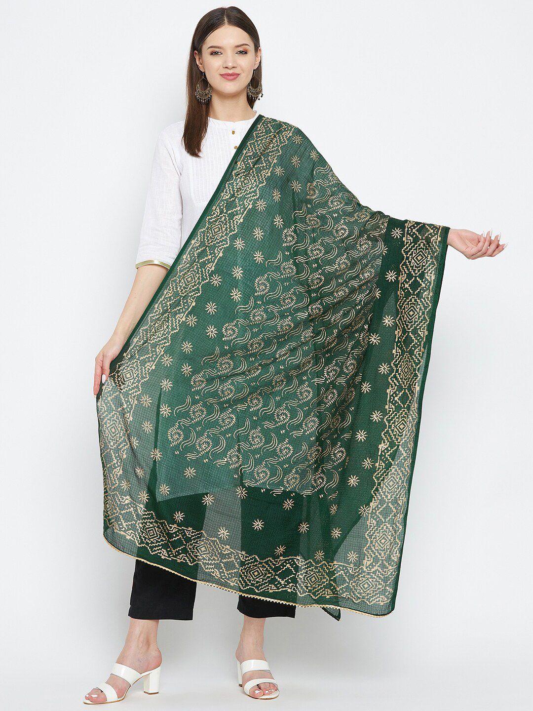 clora creation green & cream ethnic motifs printed dupatta with gotta patti