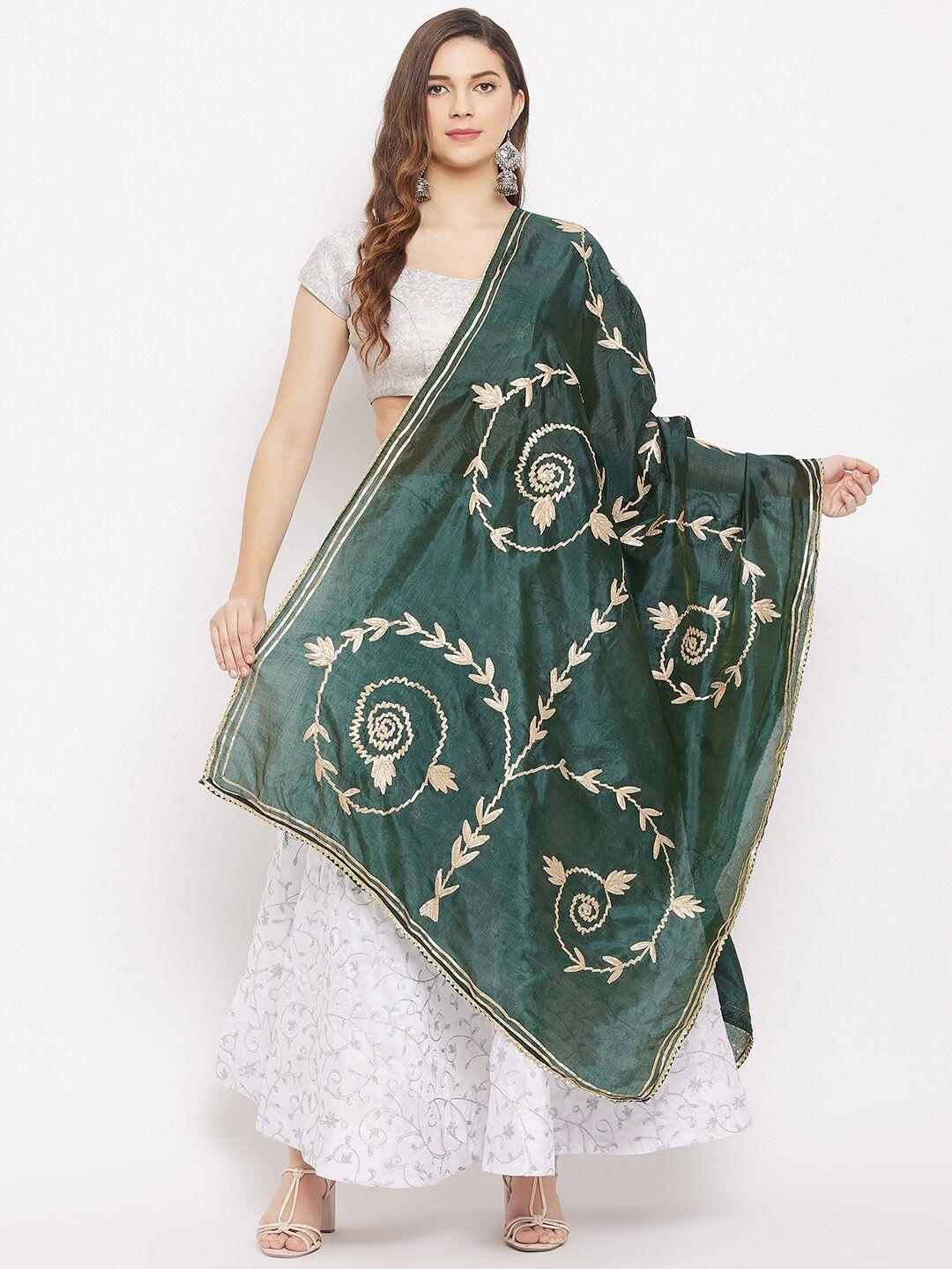 clora creation green & gold-toned ethnic motifs embroidered dupatta with gotta patti