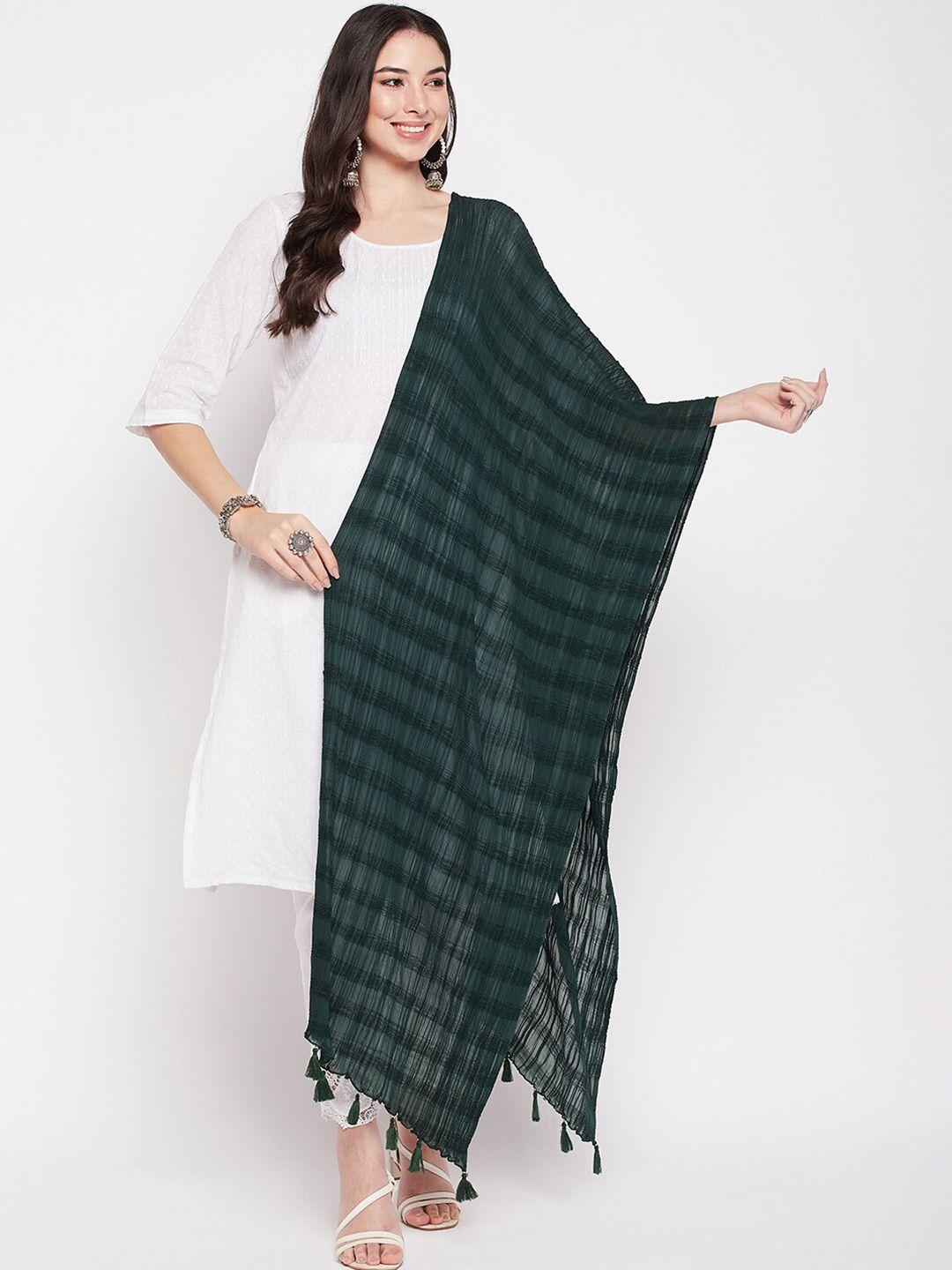 clora creation green striped woven design cotton dupatta
