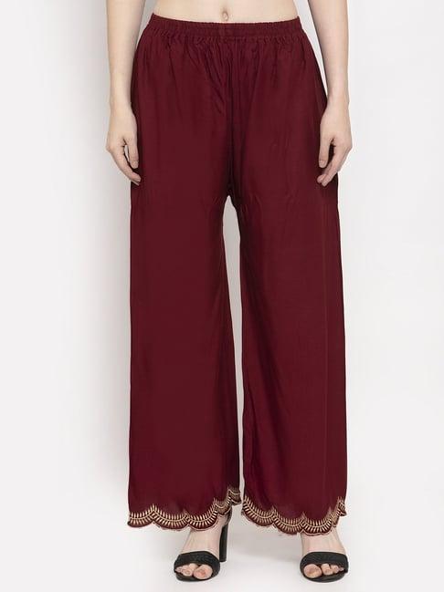 clora creation maroon embroidered palazzos