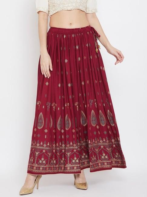 clora creation maroon printed skirt