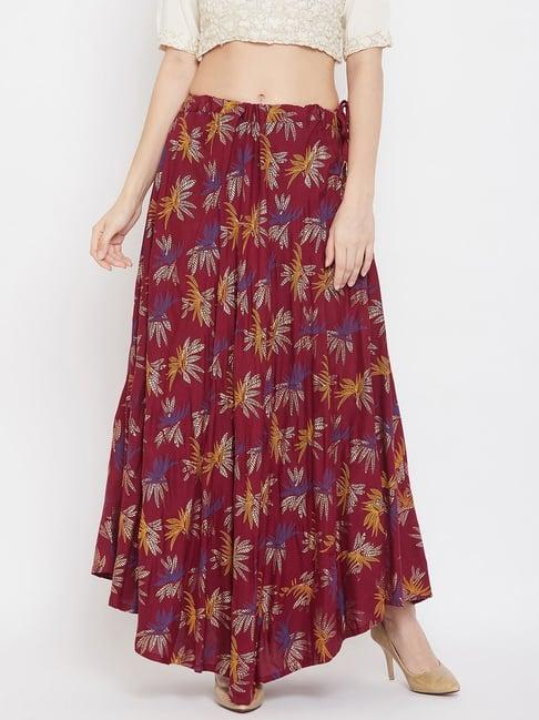 clora creation maroon printed skirt