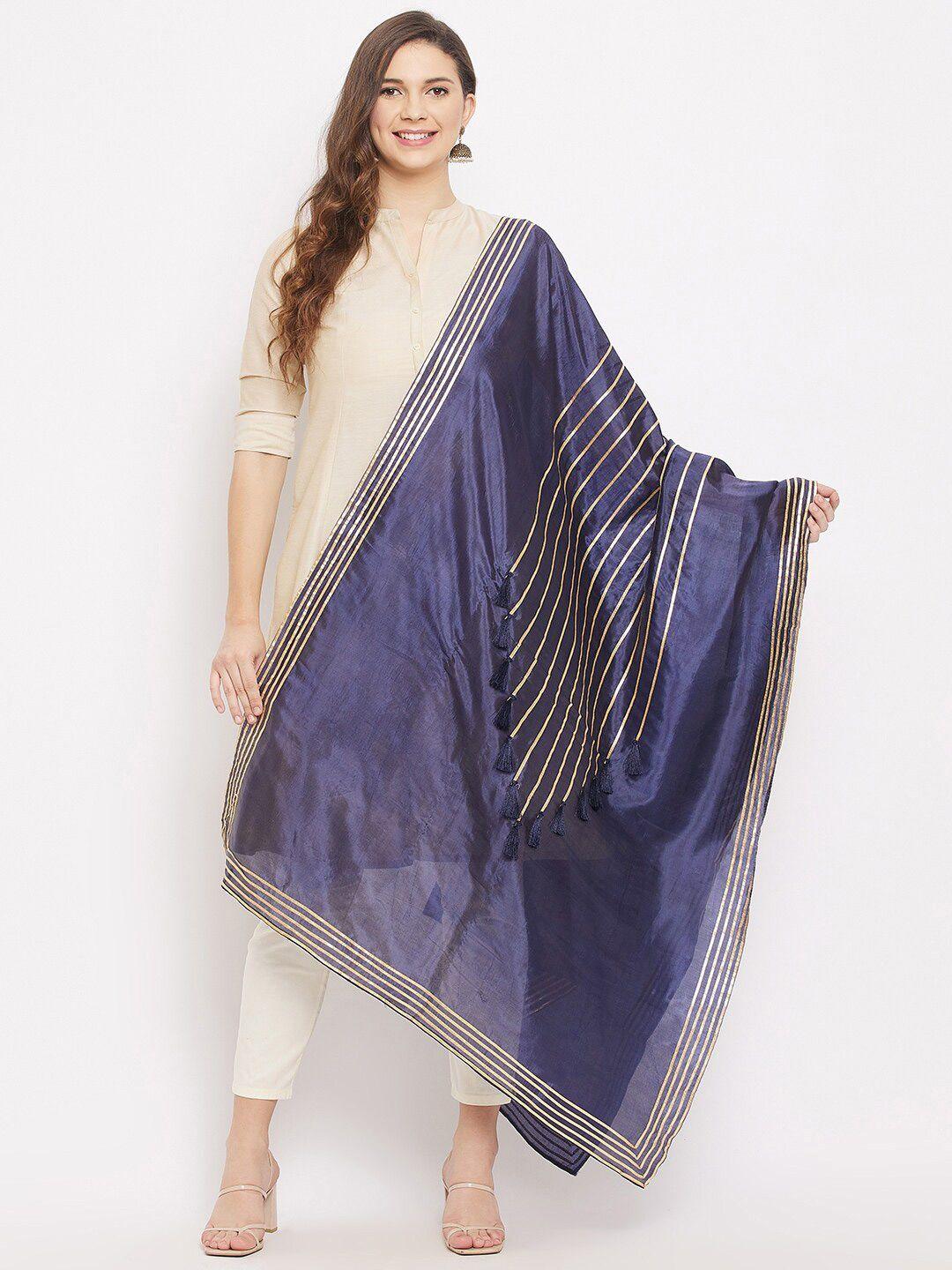 clora creation navy blue & gold-toned embroidered dupatta with gotta patti