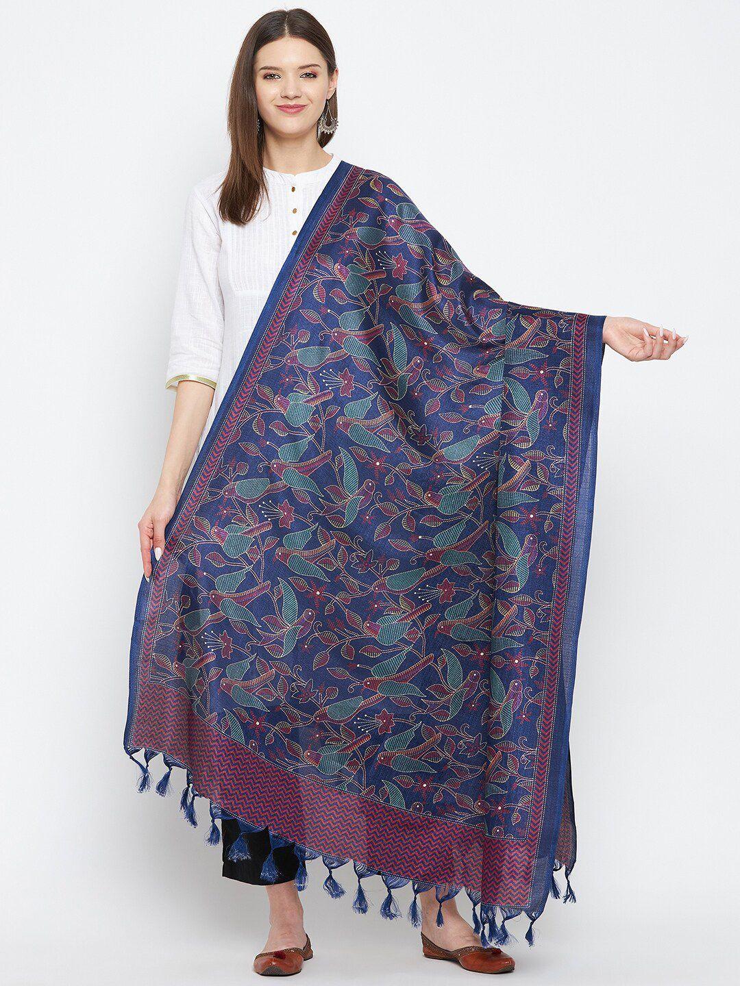 clora creation navy blue & purple printed dupatta