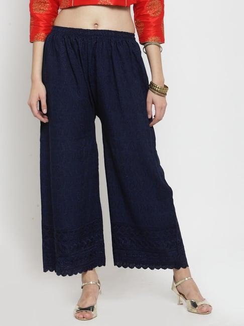 clora creation navy embroidered palazzos