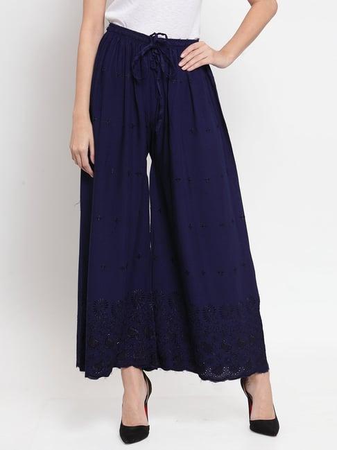 clora creation navy embroidered palazzos