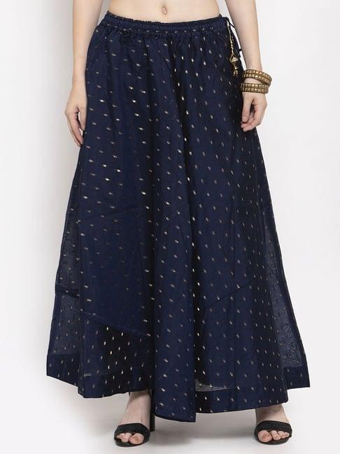 clora creation navy embroidered skirt