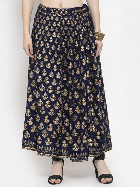 clora creation navy printed skirt