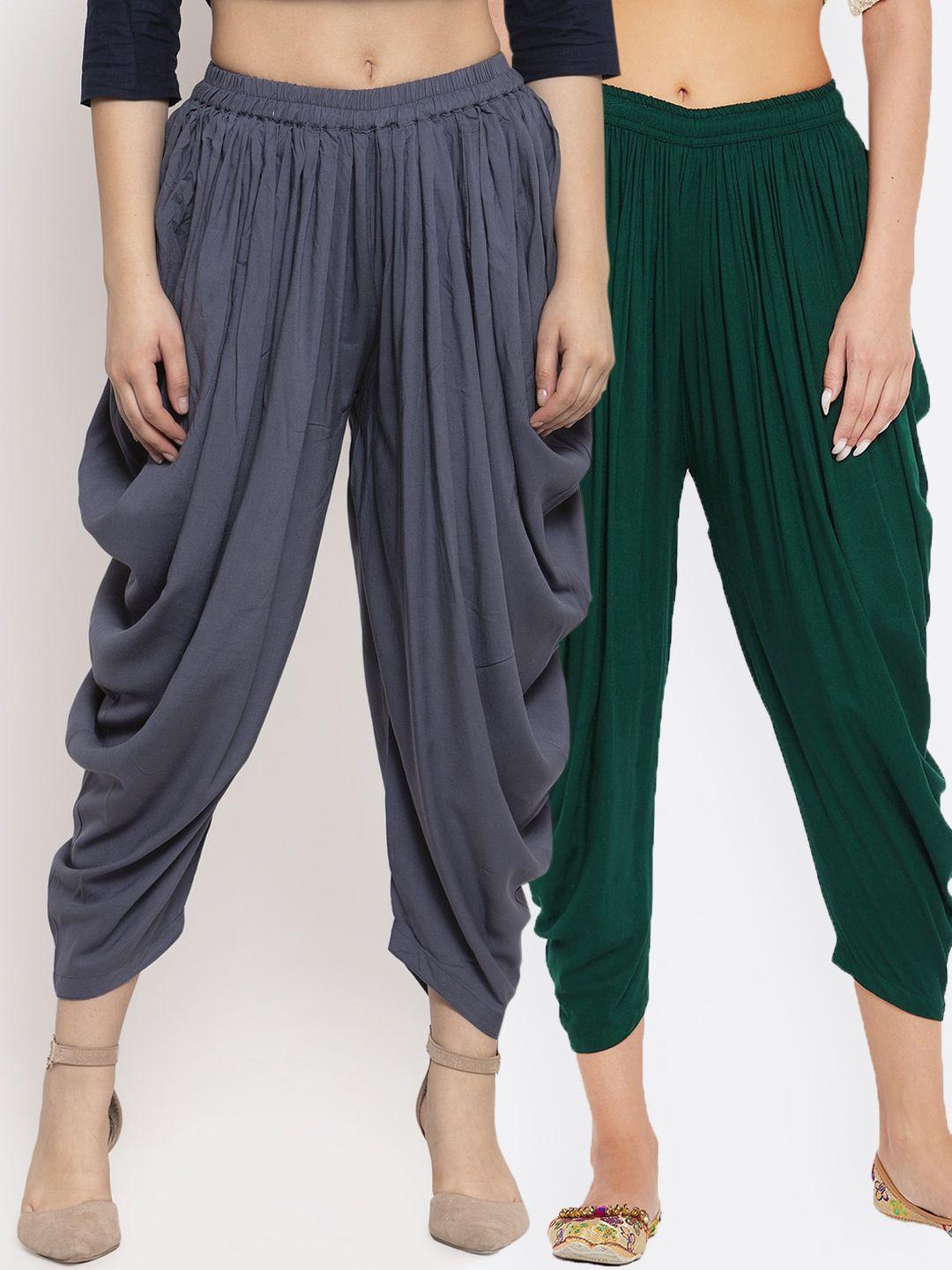 clora creation pack of 2 grey & green dhoti pants