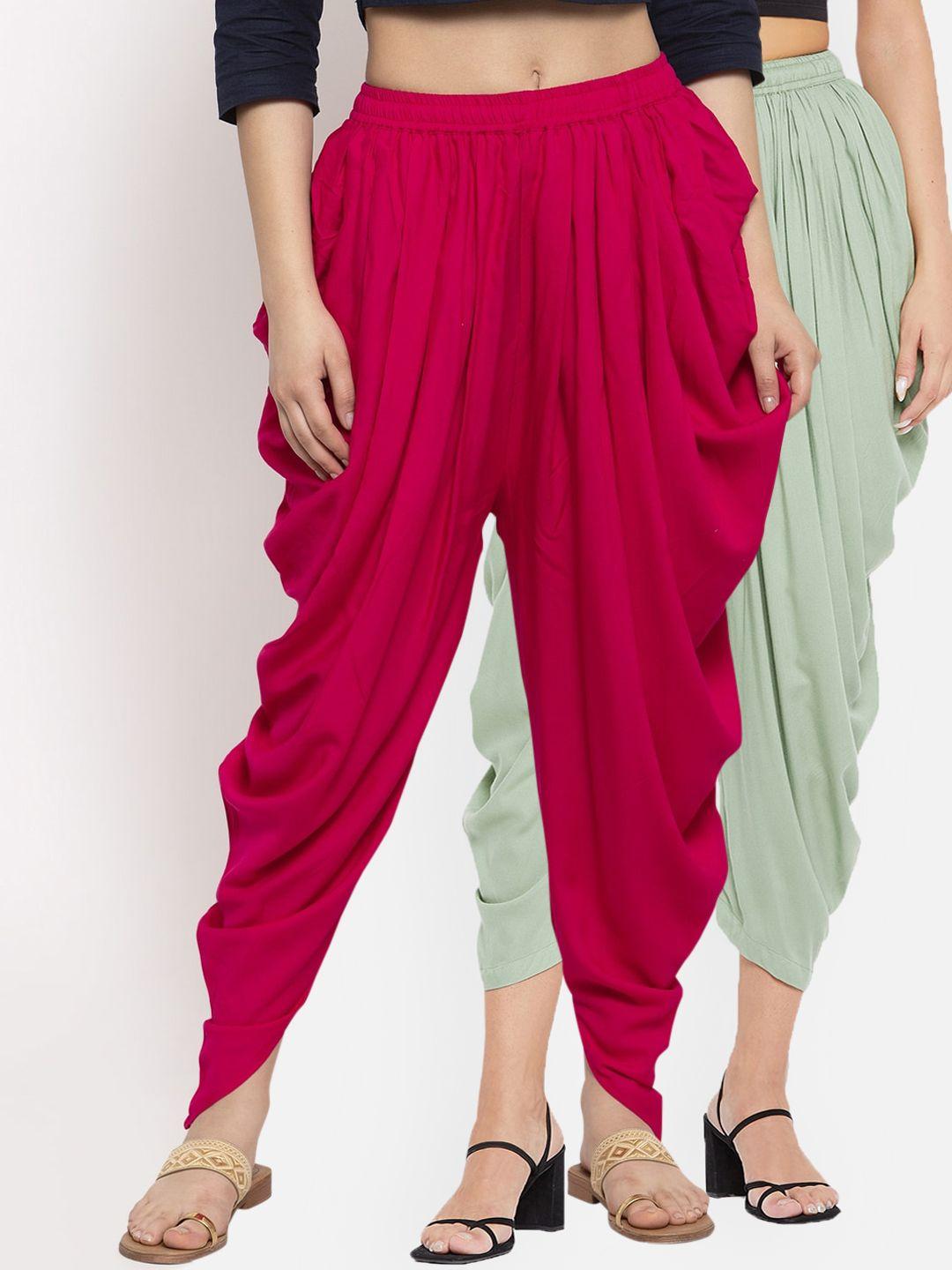 clora creation pack of 2 magenta & green dhoti pants