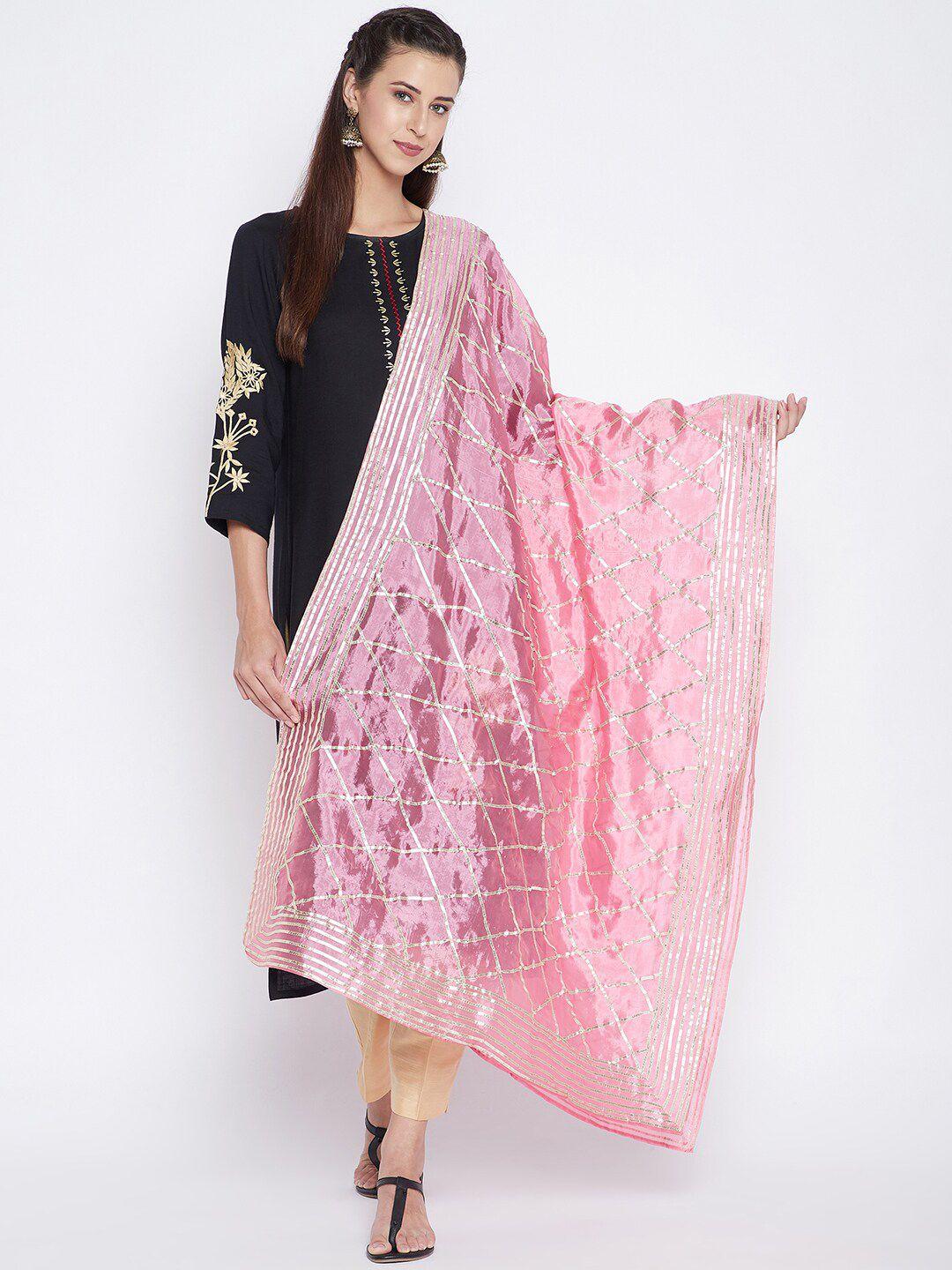 clora creation pink & gold-toned gotta patti embroidered dupatta