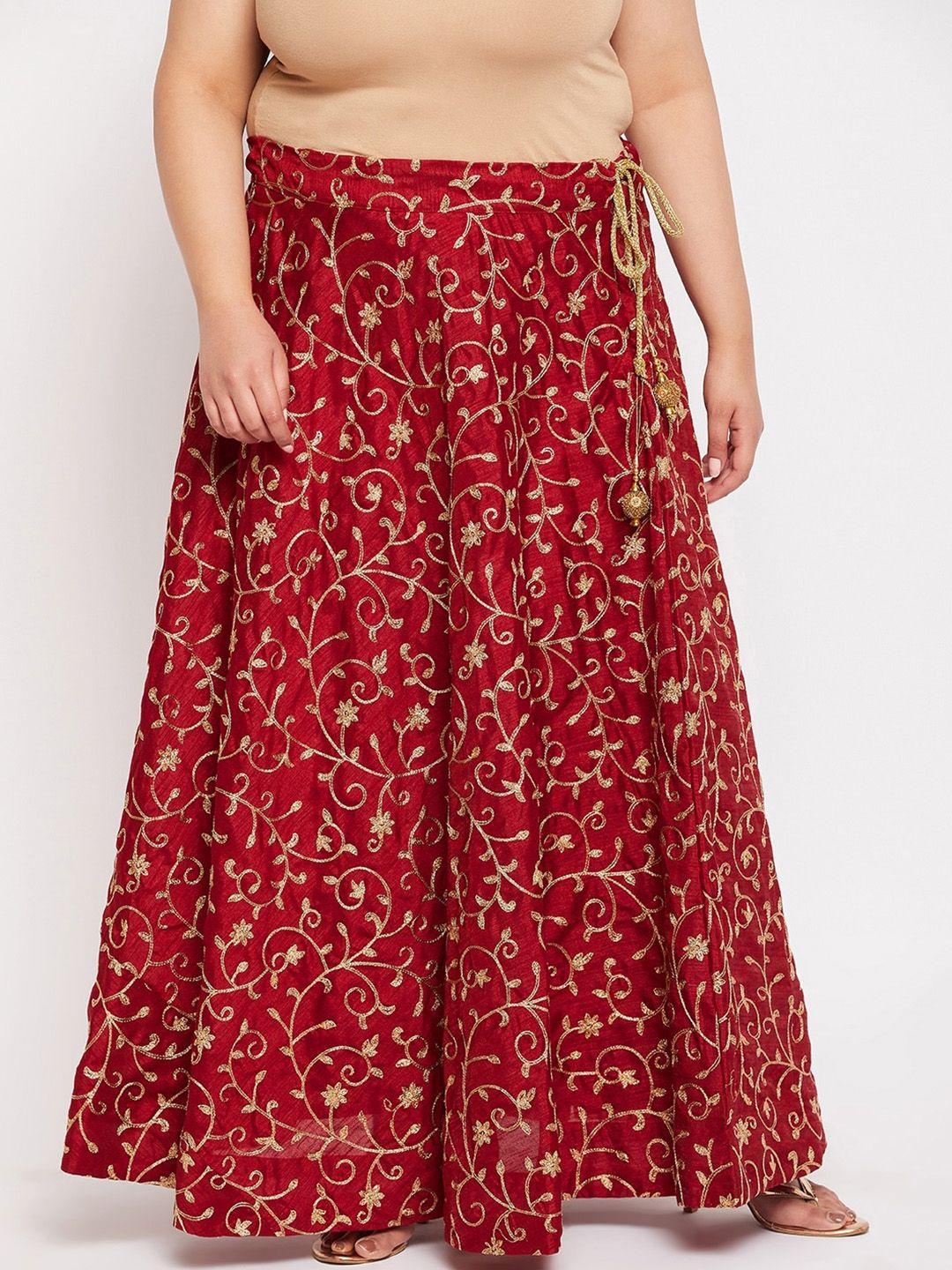 clora creation plus floral embroidered flared skirt