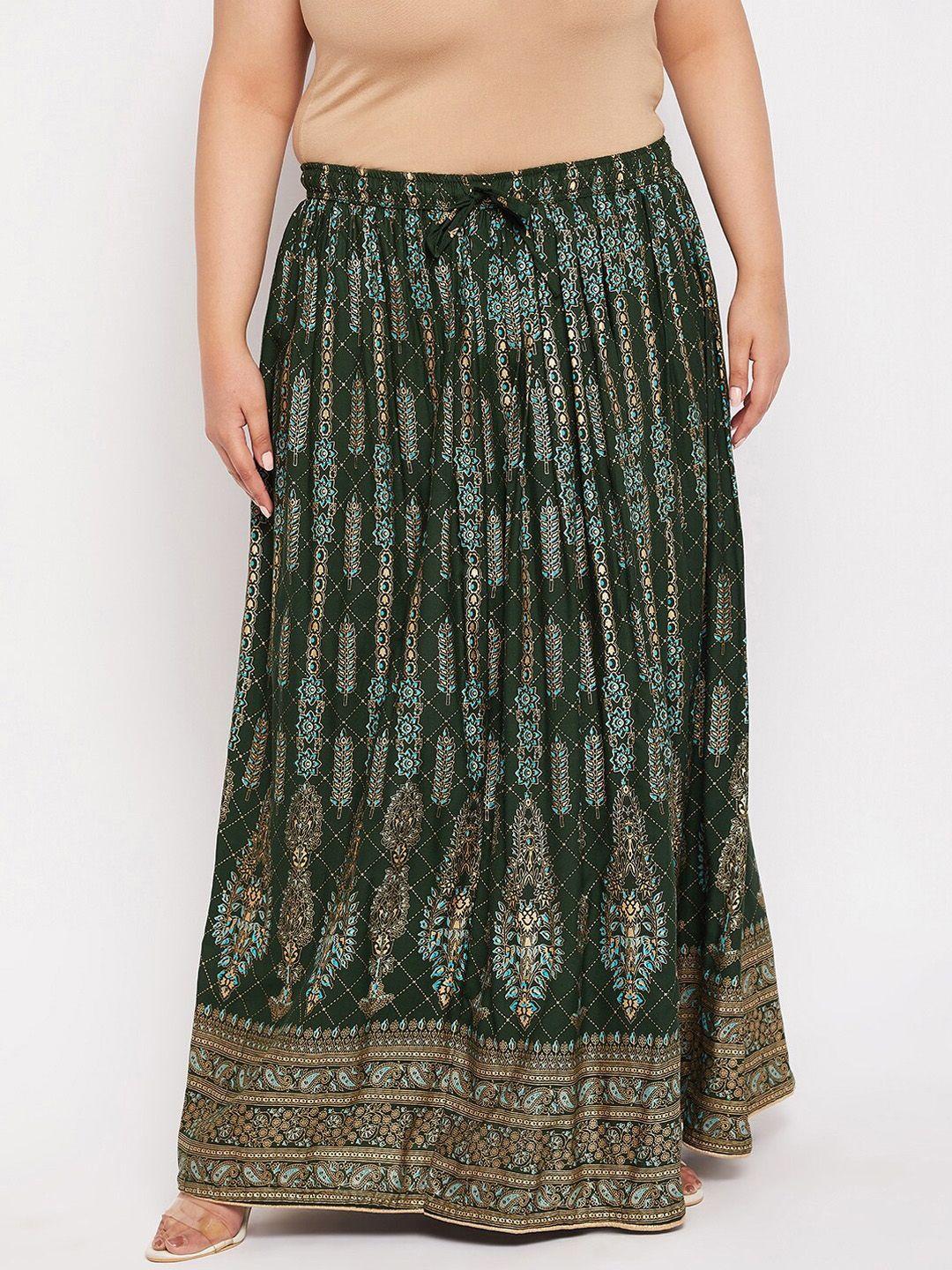 clora creation plus plus size printed flared maxi skirt