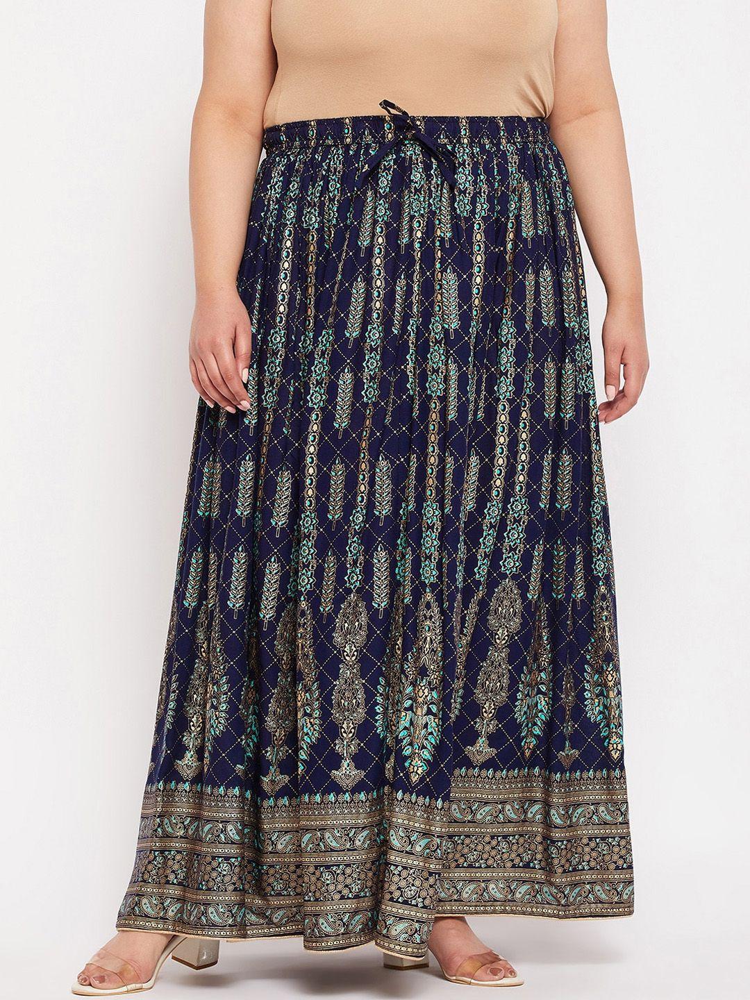 clora creation plus printed flared maxi skirt