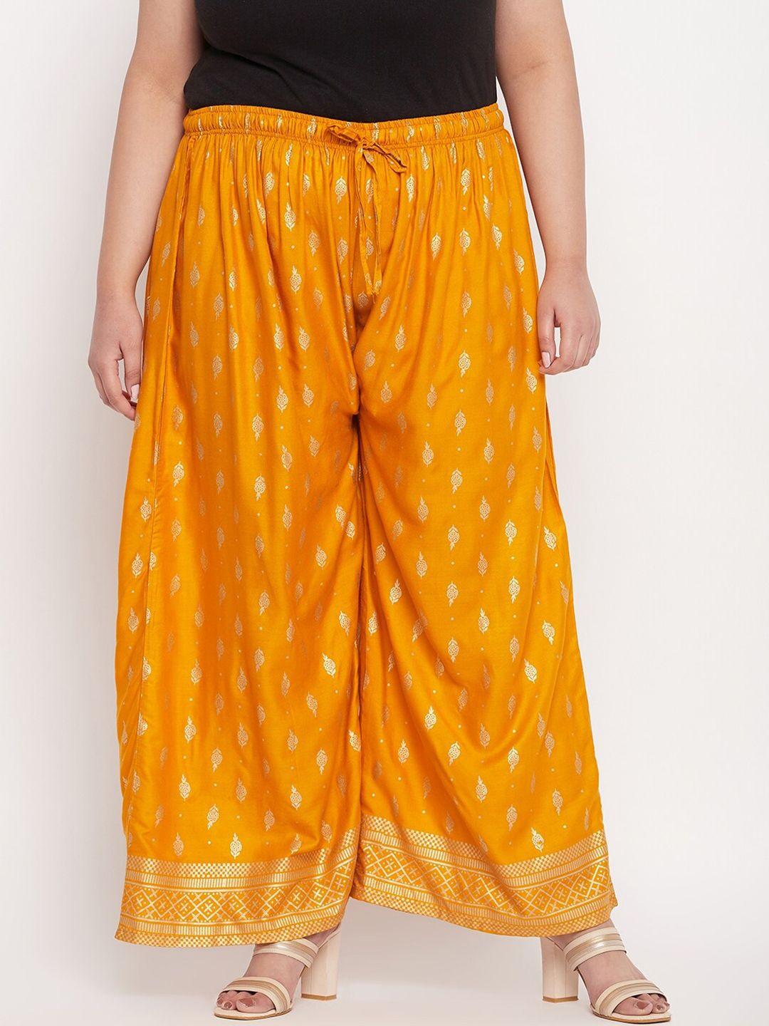 clora creation plus women gold-toned ethnic motifs printed palazzos