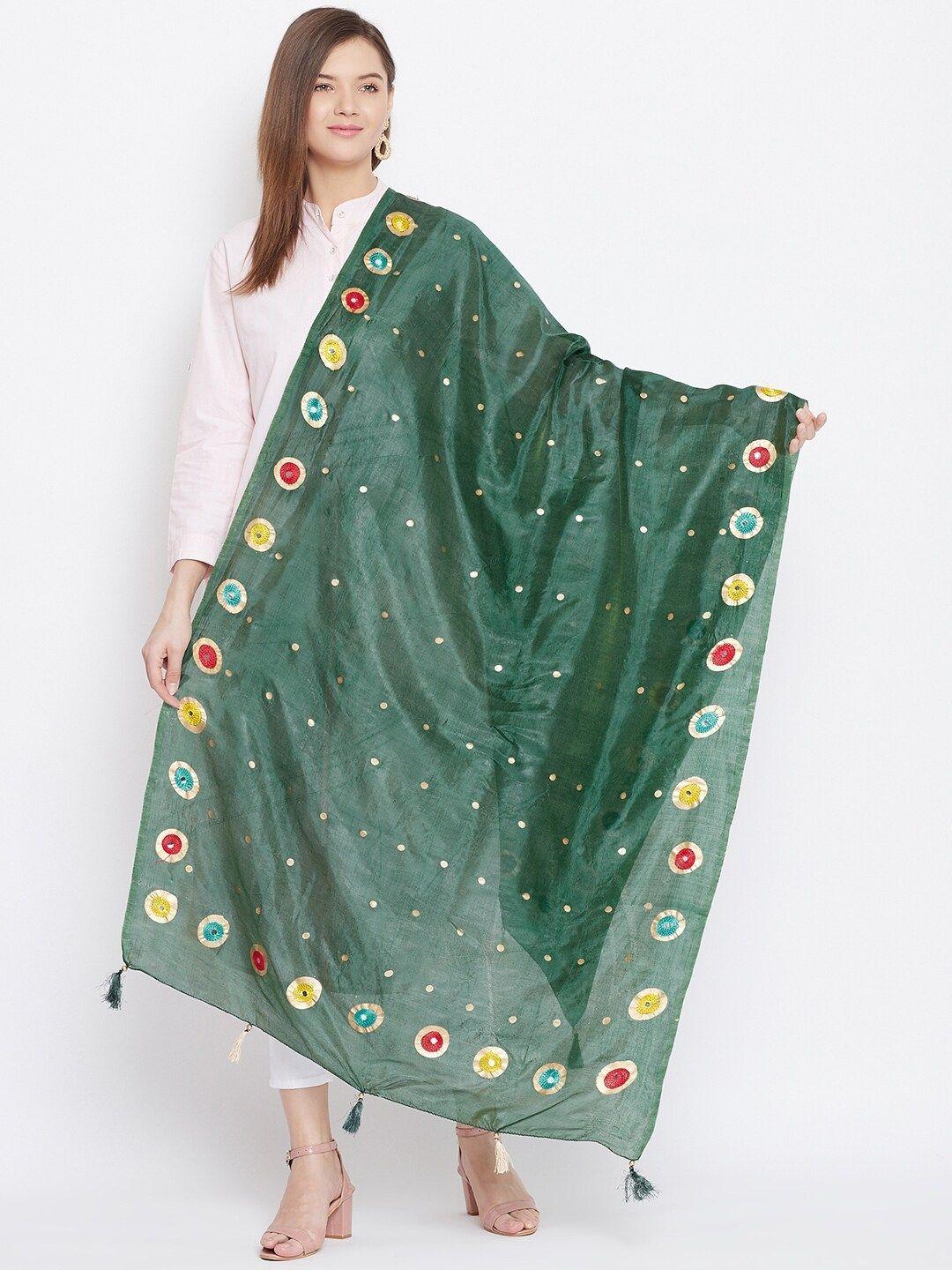 clora creation polka dots embroidered dupatta with tasselled border