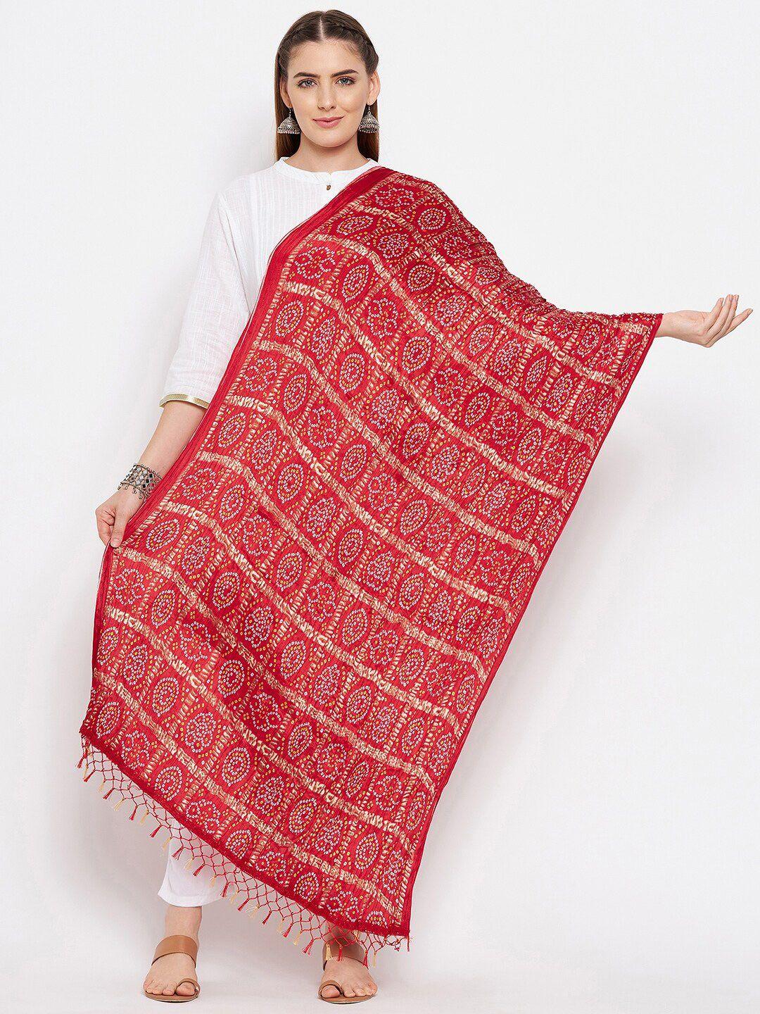 clora creation red & gold-toned printed bandhani dupatta