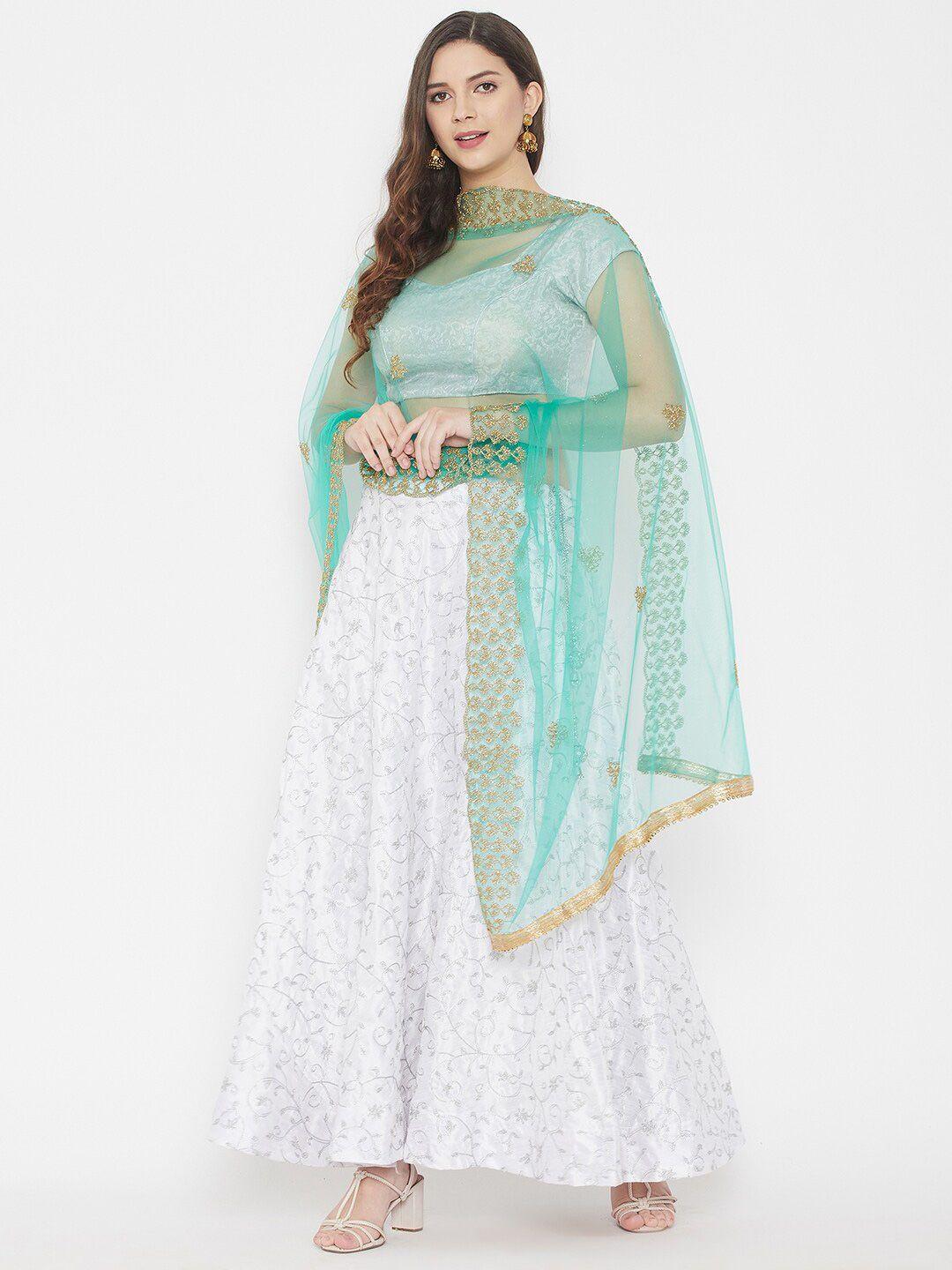 clora creation sea green & gold-toned ethnic motifs embroidered dupatta with beads and stones