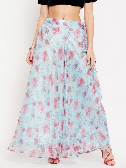 clora creation sky blue floral maxi skirt