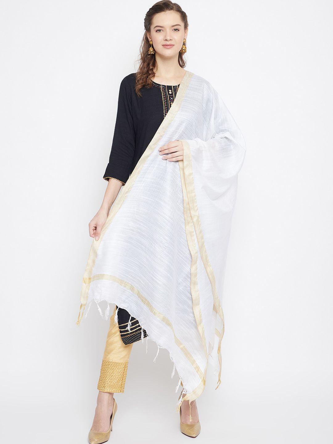 clora creation white & gold-toned solid dupatta