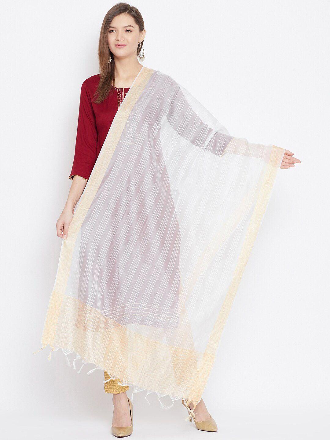 clora creation white & gold-toned striped dupatta