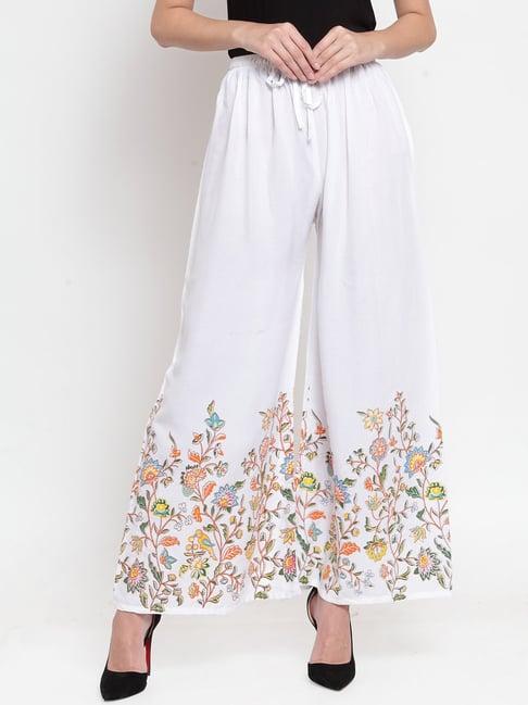 clora creation white floral print palazzos