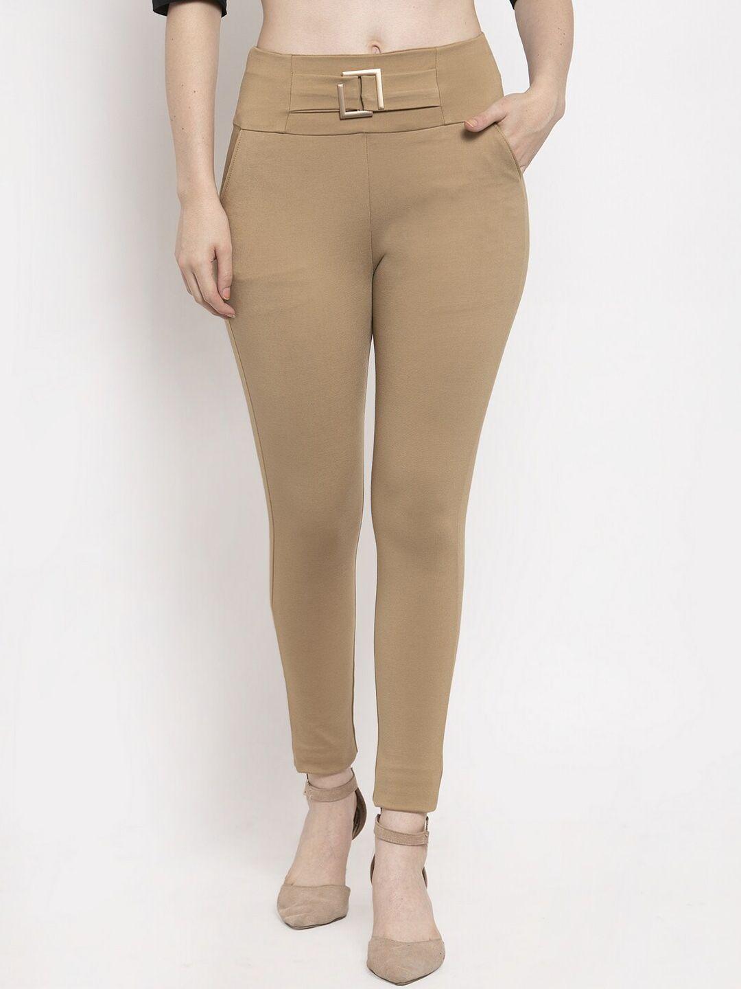 clora creation women beige solid treggings