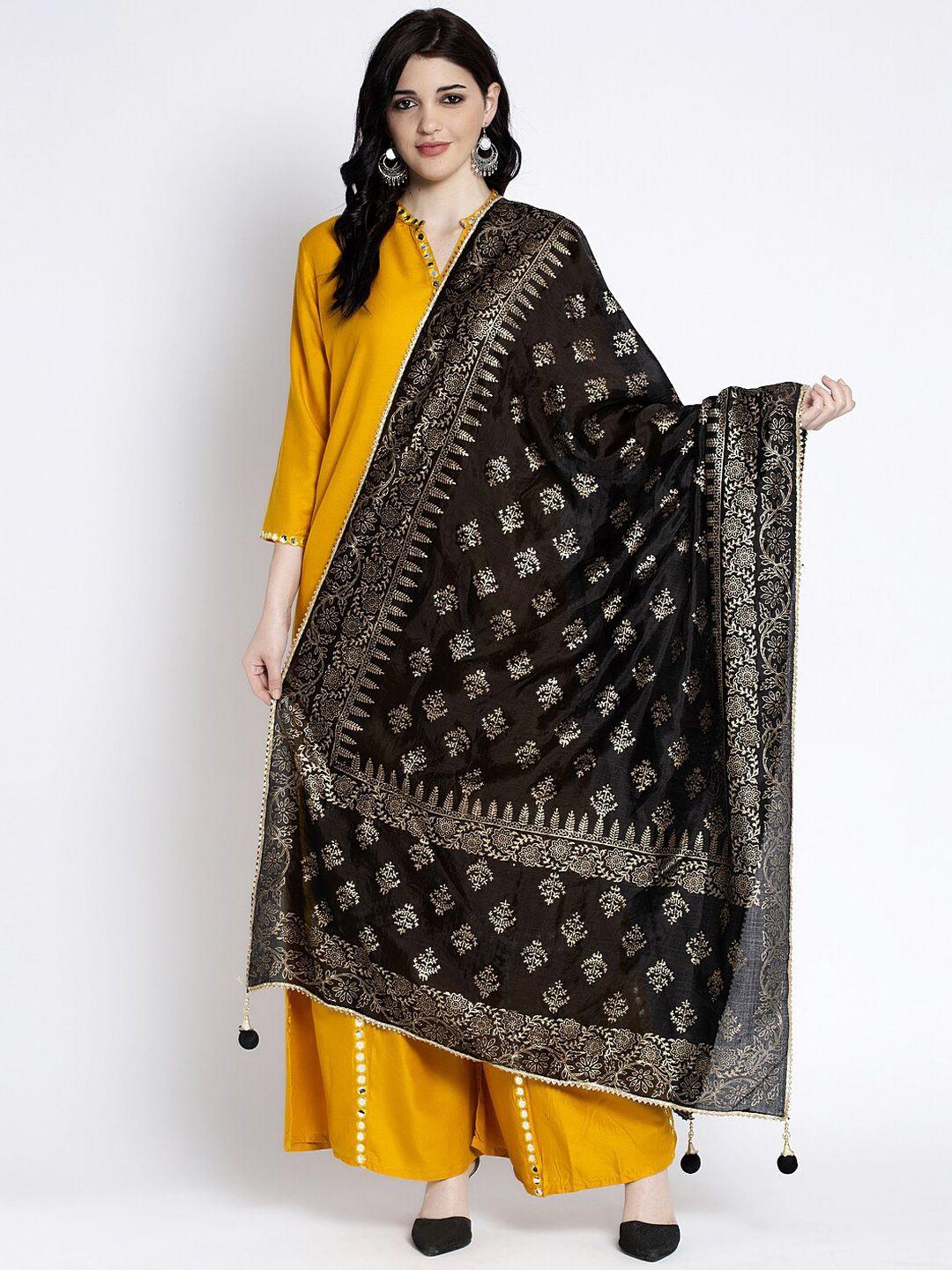 clora creation women black & gold-coloured printed dupatta