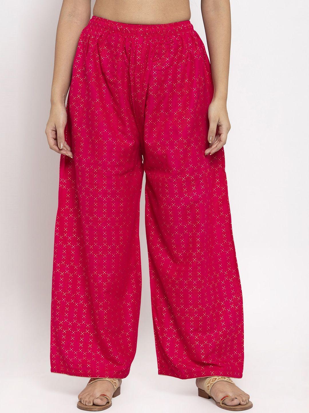 clora creation women magenta printed wide leg palazzos