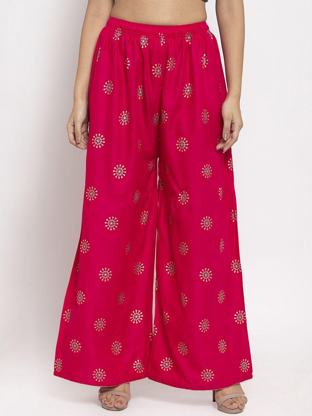 clora creation women magenta printed wide leg palazzos