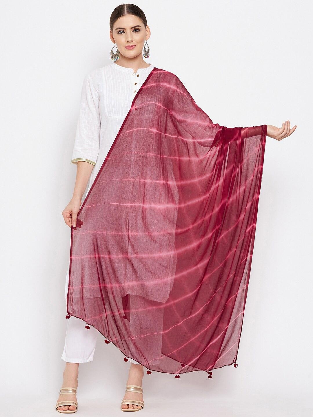 clora creation women maroon striped leheriya dupatta