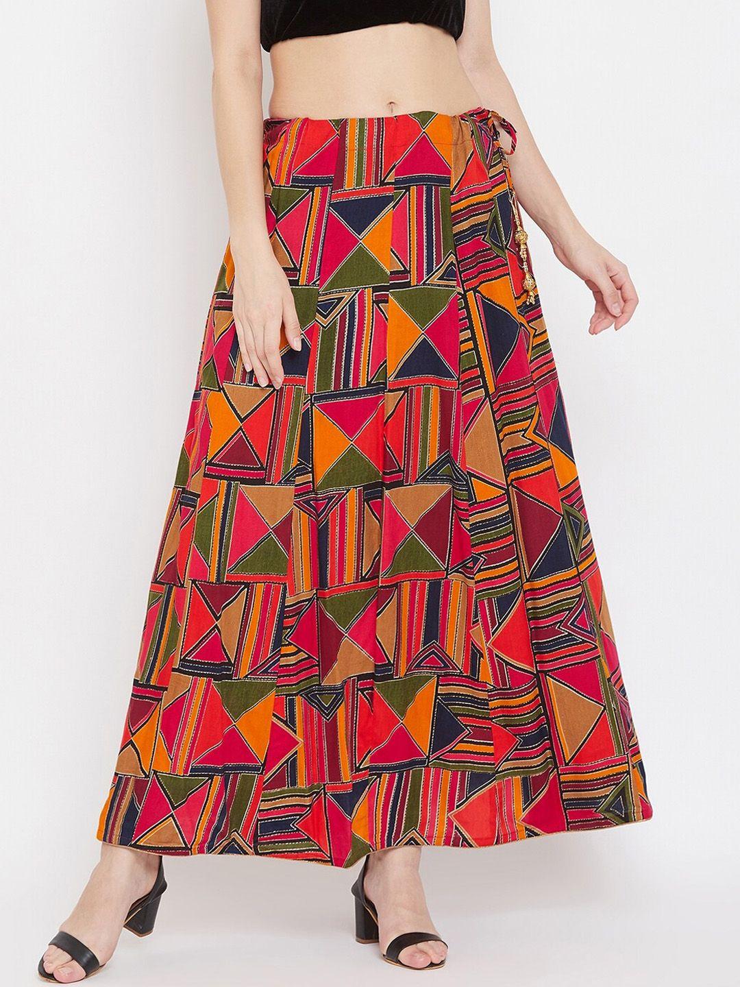clora creation women multicoloured printed flared maxi skirt