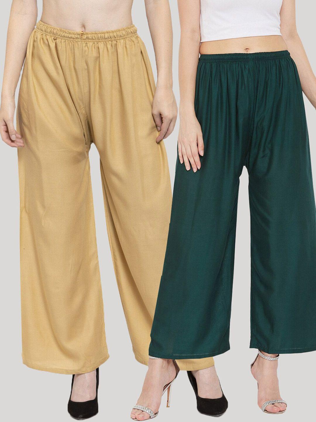 clora creation women nude-coloured & green  pack of 2 ethnic palazzos