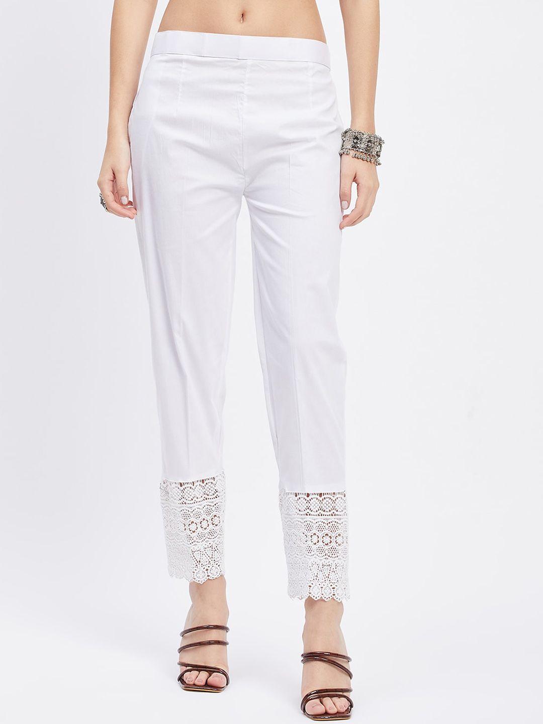 clora creation women off white smart easy wash trousers