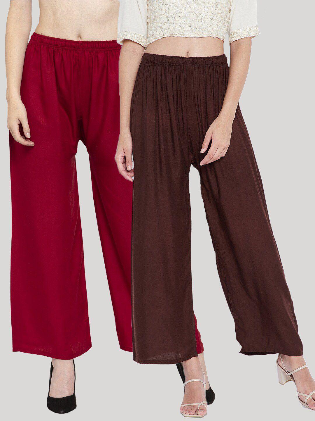 clora creation women pack of 2 brown & maroon 2 ethnic palazzos