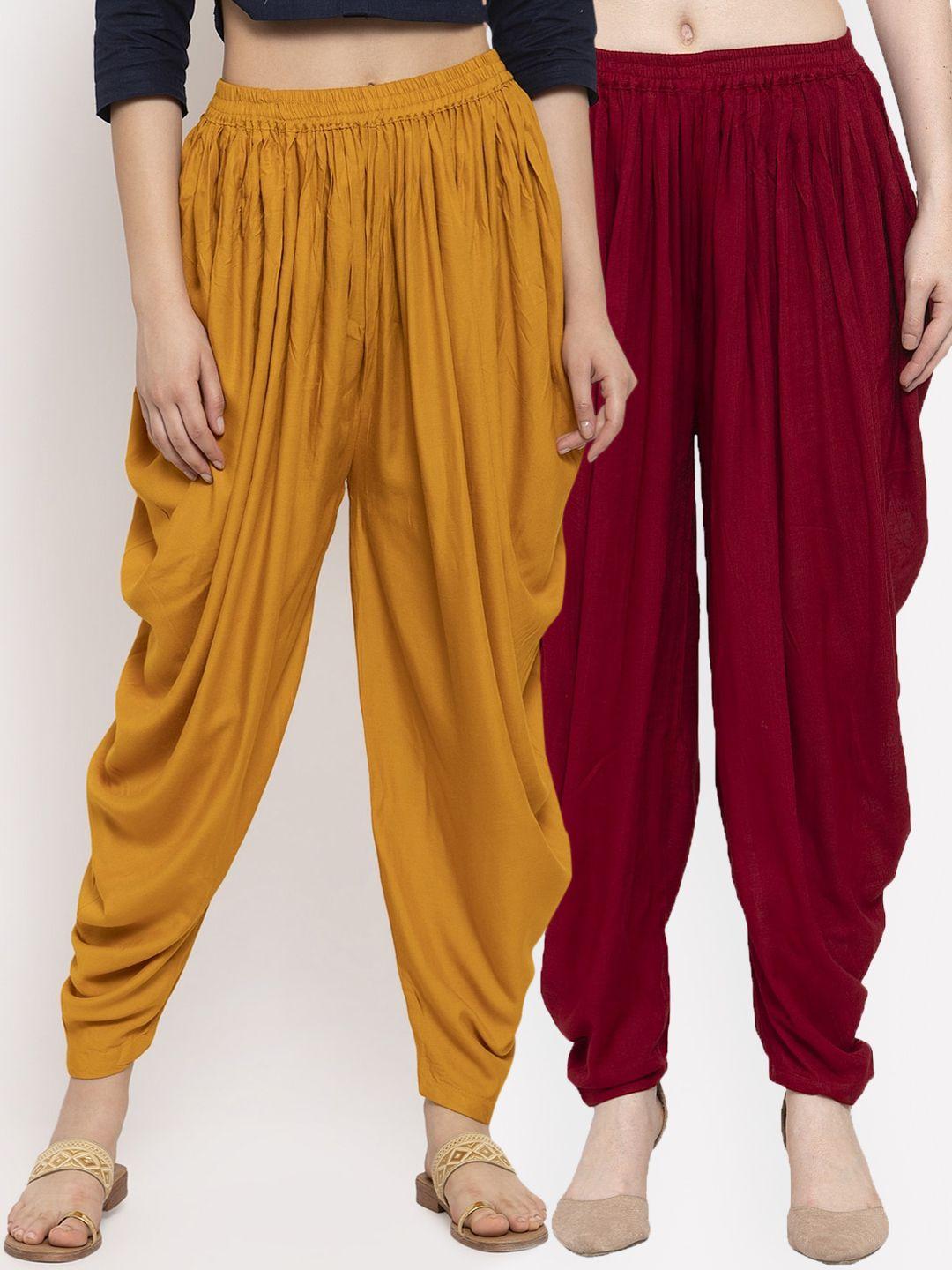 clora creation women pack of 2 maroon & mustard solid woven dhoti salwar